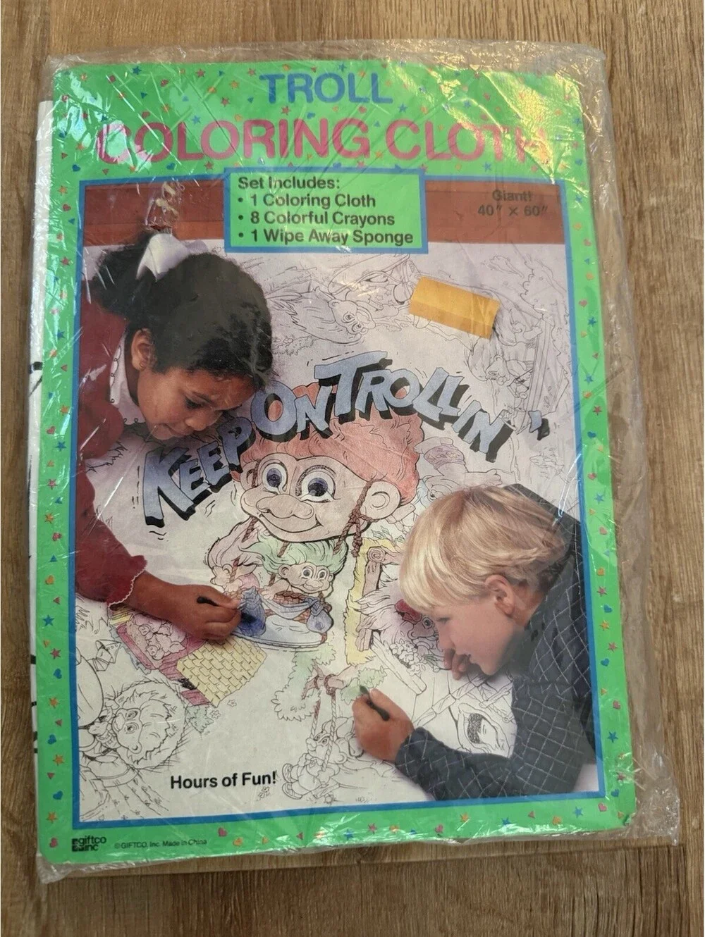 Vintage Troll Coloring Cloth “Keep On Trollin’” 40”x60” Unused Giftco Inc 1980s
